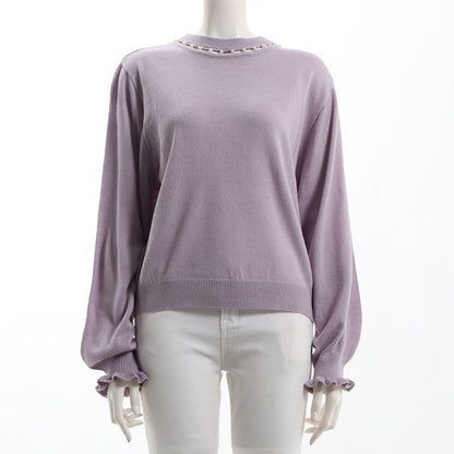 パールネックフリルデザインニット