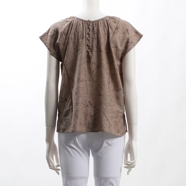 フラワープリントギャザーネックブラウス