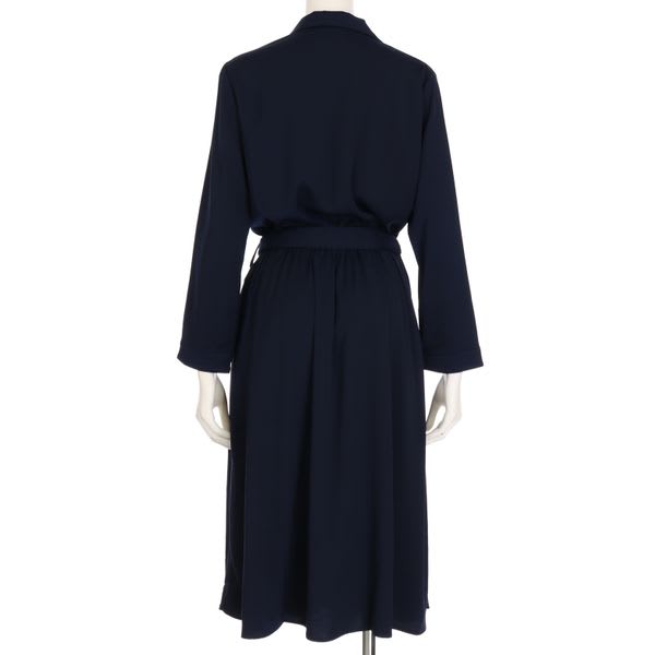 オープンカラーロンベルト付きワンピース