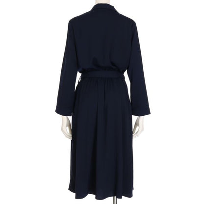 オープンカラーロンベルト付きワンピース