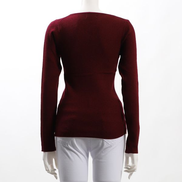 Vネックリブニット