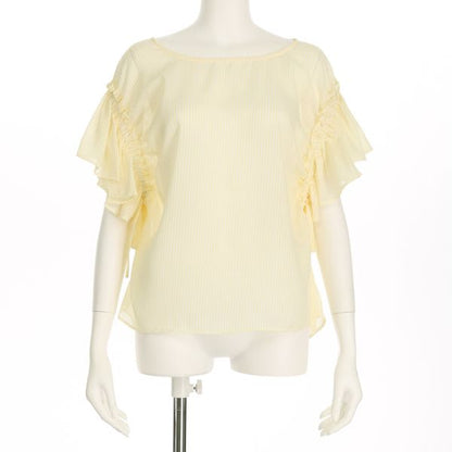 ギャザー袖リボン結びストライプ柄ブラウス