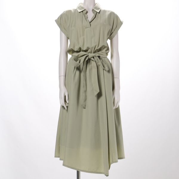 ウエストリボン付きスキッパーネックワンピース