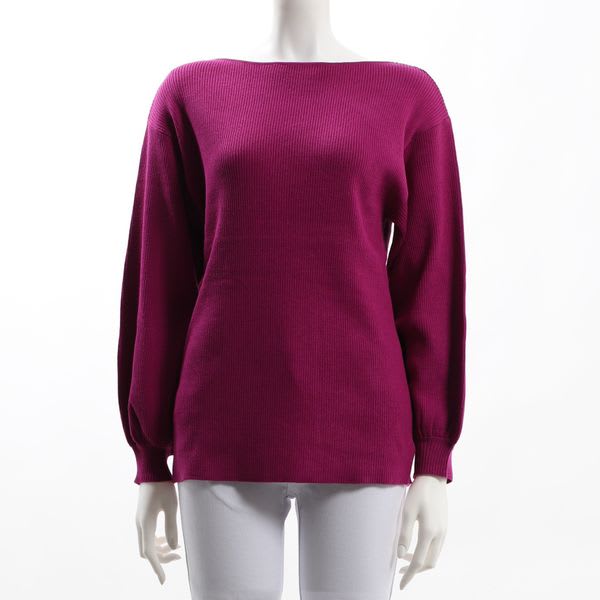 袖ボリュームボートネックニット