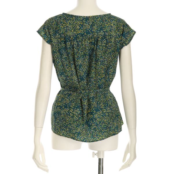 デシンドットプリントウエストリボン付き総柄ブラウス