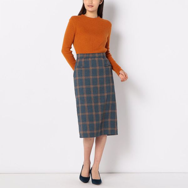 フロントスリットチェック柄タイトスカート