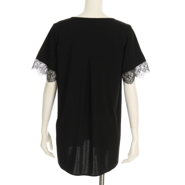 袖口レース切り替えVネックカットソー