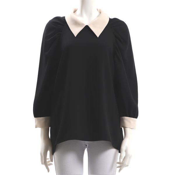 バイカラーデザインボリュームスリーブブラウス