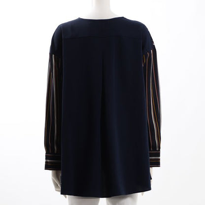 ストライプ切り替えVネックブラウス