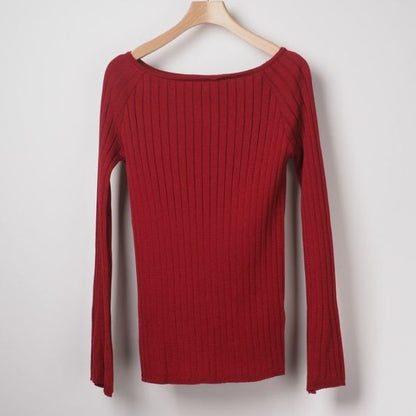 ワイドリブボートネックニット