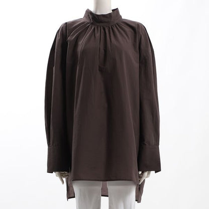 バックリボンスタンドカラーブラウス