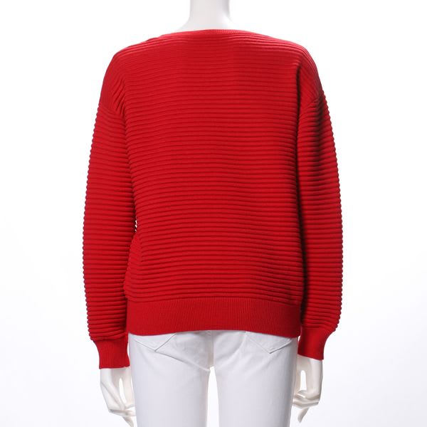 横リブデザインラウンドネックセーター