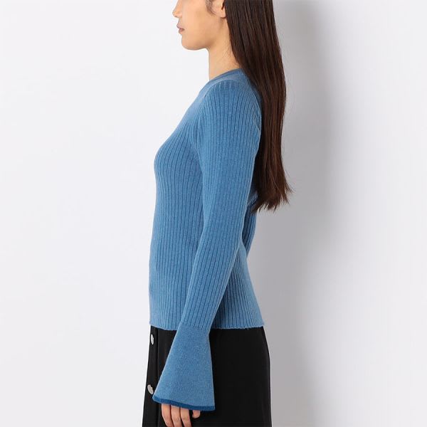 バイカラーフレアスリーブリブニット