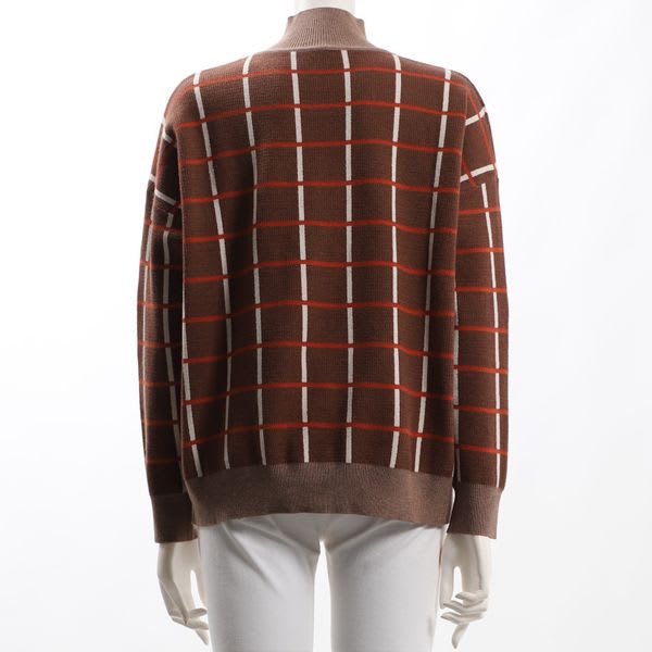 チェック柄ハイネックニット