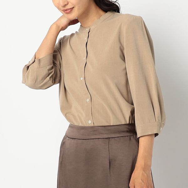 サイドスリットバンドカラーブラウス