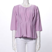 ペプラムデザインラウンドネックブラウス