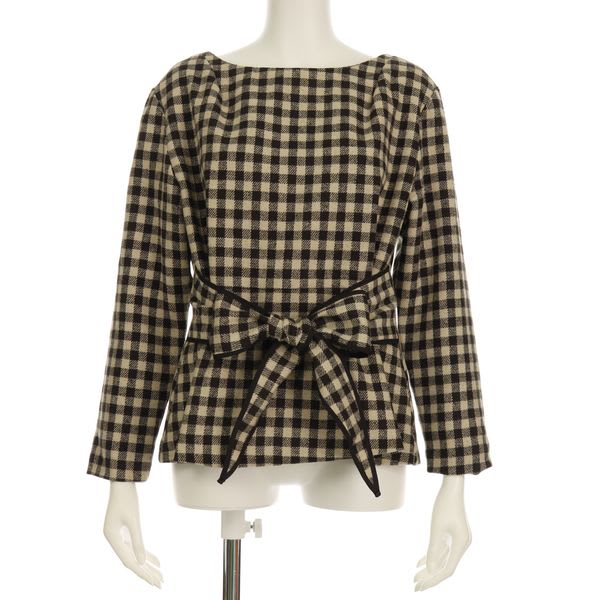 チェック柄リボンブラウス