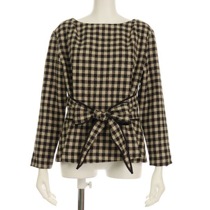 チェック柄リボンブラウス