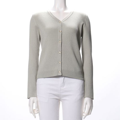 デザイン釦リブカーディガン