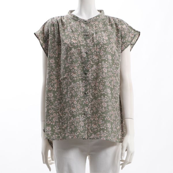 花柄バンドカラーブラウス