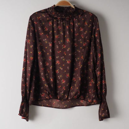 キャンディ袖花柄ハイネックブラウス