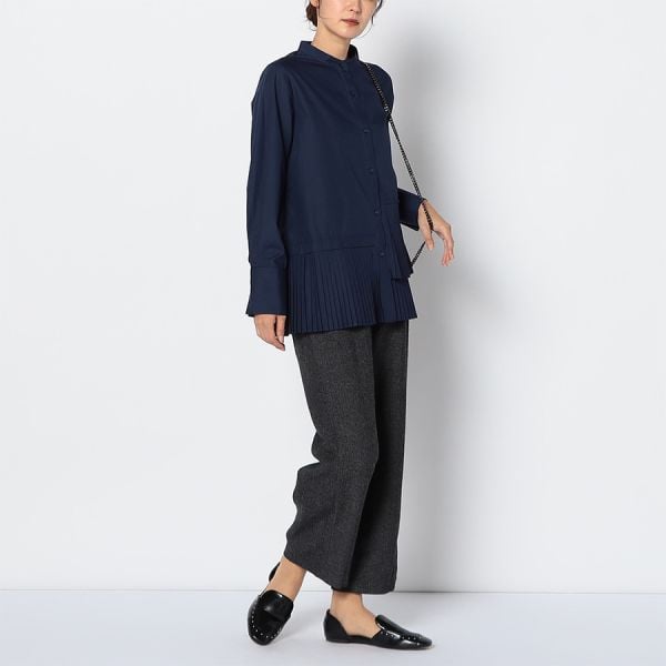 ヘリンボーン柄タック入りワイドパンツ