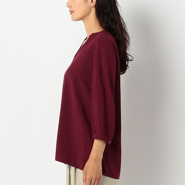 ラグランスリーブオープンフロントネックブラウス