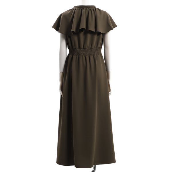 ビッグフリルオープンフロントネックワンピース