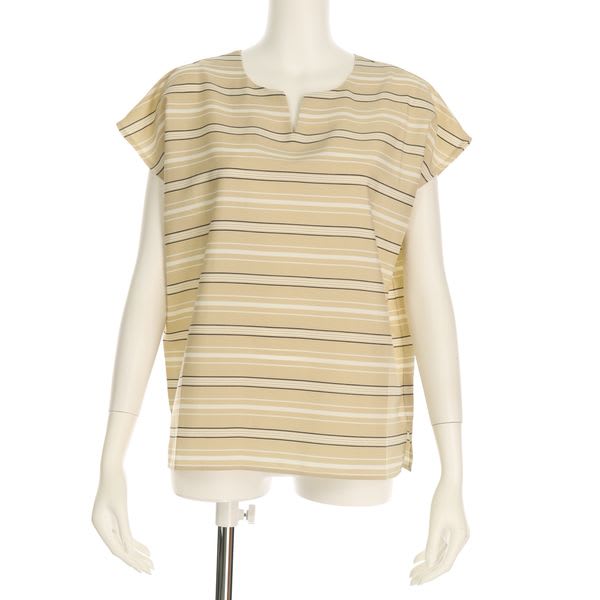 オープンフロントネックボーダー柄ブラウス