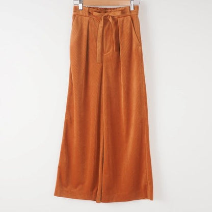 コーデュロイ素材ワイドパンツリボンベルトデザイン