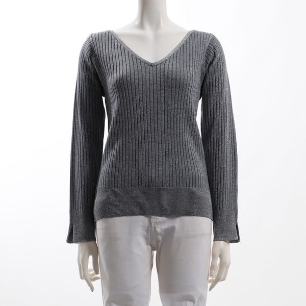 ラメ混Vネックリブニット