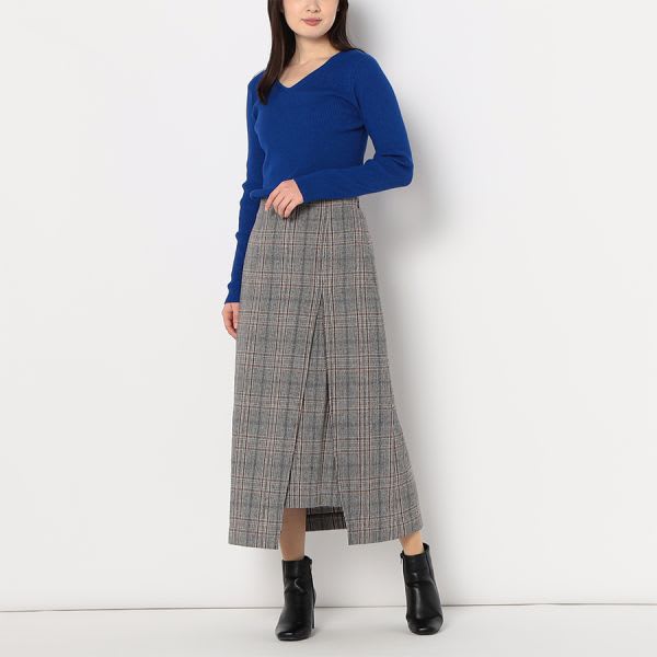 チェック柄ラップスカート