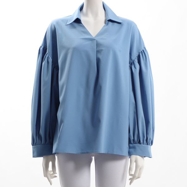 ドロップショルダーボリューム袖スキッパーブラウス