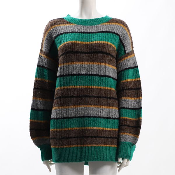 マルチボーダークルーネックニット