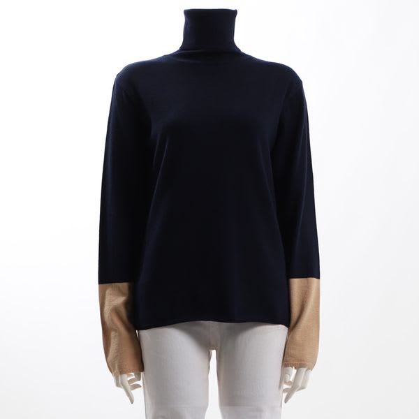 バイカラータートルネックニット