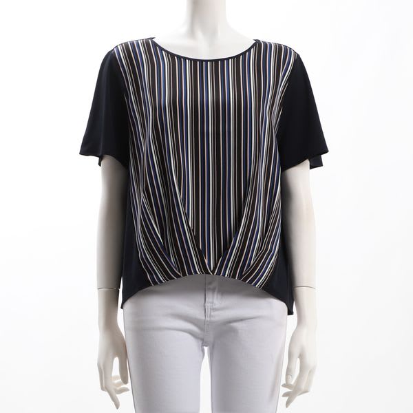 タックインデザインストライプブラウス