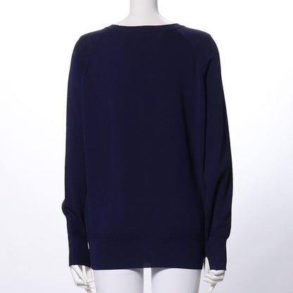 柄リブラウンドネックニット