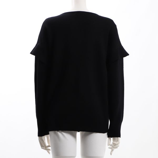 袖フリルラウンドネックニット