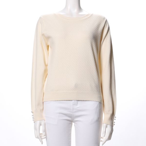 袖口装飾パールニット