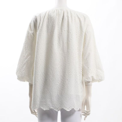 コットンレースオープンフロントネックブラウス