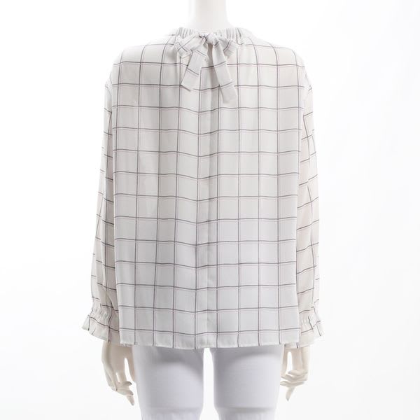 バックリボンデザインチェック柄ブラウス