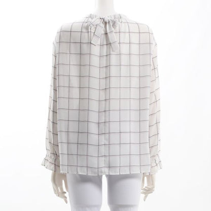 バックリボンデザインチェック柄ブラウス