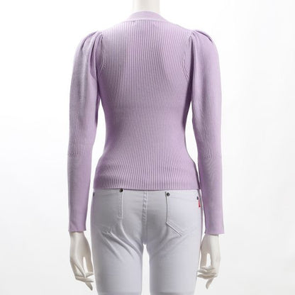 肩ギャザーパフスリーブリブニット