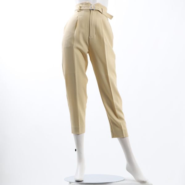 バックゴムベルト付きタックテーパードパンツ