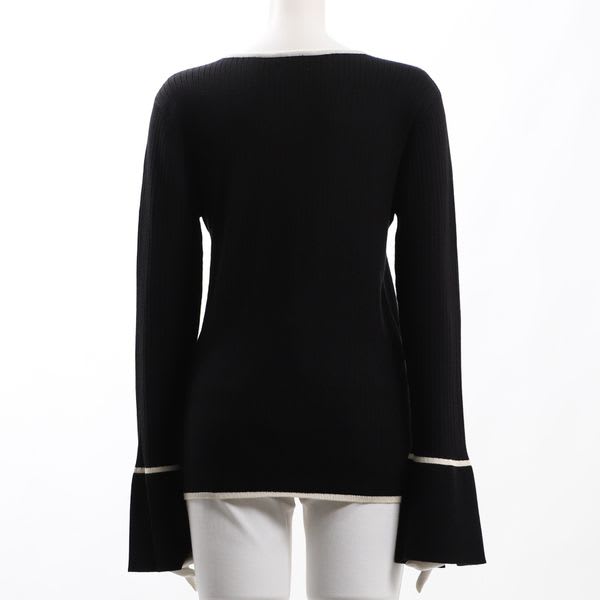 パイピングデザイン袖スリットニット