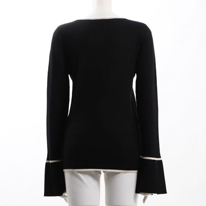 パイピングデザイン袖スリットニット