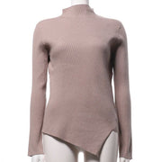 アシンメトリー裾デザインリブニット