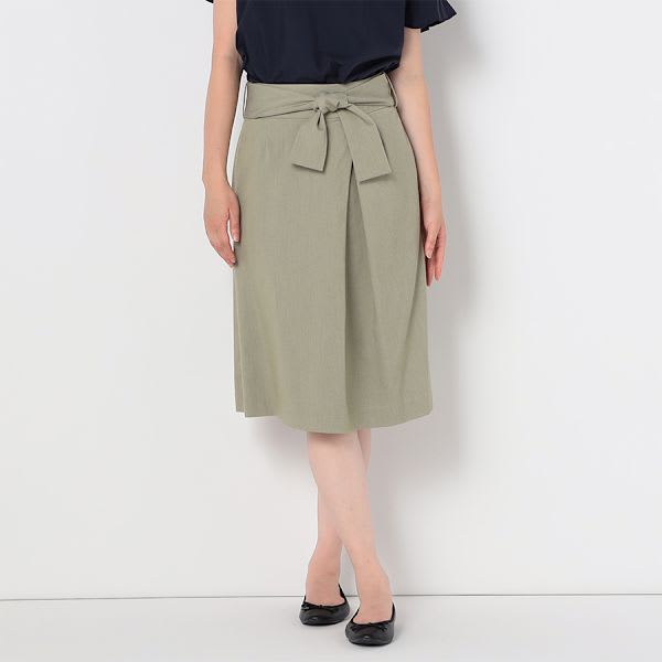 リボンベルト付きタックフレアスカート