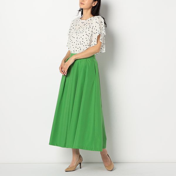 【ストレッチ】タックデザインフレアスカート