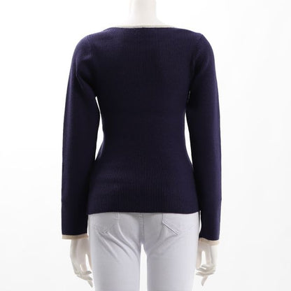 バイカラーリブニット